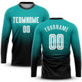Custom Aqua White-Black Sublimation Long Sleeve Fade Fashion Soccer Uniform Jersey