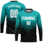 Custom Aqua White-Black Sublimation Long Sleeve Fade Fashion Soccer Uniform Jersey photo 1