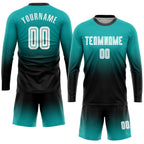 Custom Aqua White-Black Sublimation Long Sleeve Fade Fashion Soccer Uniform Jersey photo 2