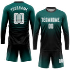 Custom Midnight Green White-Black Sublimation Long Sleeve Fade Fashion Soccer Uniform Jersey photo 2