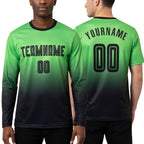 Custom Pea Green Black Sublimation Long Sleeve Fade Fashion Soccer Uniform Jersey worn front and back