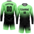 Custom Pea Green Black Sublimation Long Sleeve Fade Fashion Soccer Uniform Jersey photo 2
