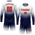 Custom White Red-Navy Sublimation Long Sleeve Fade Fashion Soccer Uniform Jersey photo 2