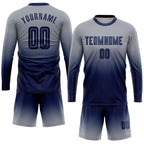 Custom Gray Navy Sublimation Long Sleeve Fade Fashion Soccer Uniform Jersey photo 2