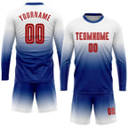 Custom White Red-Royal Sublimation Long Sleeve Fade Fashion Soccer Uniform Jersey photo 2