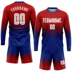 Custom Red White-Royal Sublimation Long Sleeve Fade Fashion Soccer Uniform Jersey photo 2