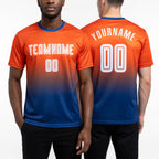 Custom Orange White-Royal Sublimation Long Sleeve Fade Fashion Soccer Uniform Jersey worn front and back