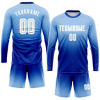 Custom Light Blue White-Royal Sublimation Long Sleeve Fade Fashion Soccer Uniform Jersey photo 2