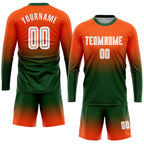 Custom Orange White-Green Sublimation Long Sleeve Fade Fashion Soccer Uniform Jersey photo 2