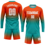 Custom Orange White-Aqua Sublimation Long Sleeve Fade Fashion Soccer Uniform Jersey photo 2