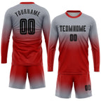 Custom Gray Black-Red Sublimation Long Sleeve Fade Fashion Soccer Uniform Jersey photo 2