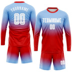 Custom Light Blue White-Red Sublimation Long Sleeve Fade Fashion Soccer Uniform Jersey photo 2