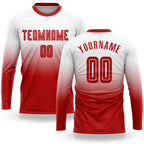 Custom White Red Sublimation Long Sleeve Fade Fashion Soccer Uniform Jersey