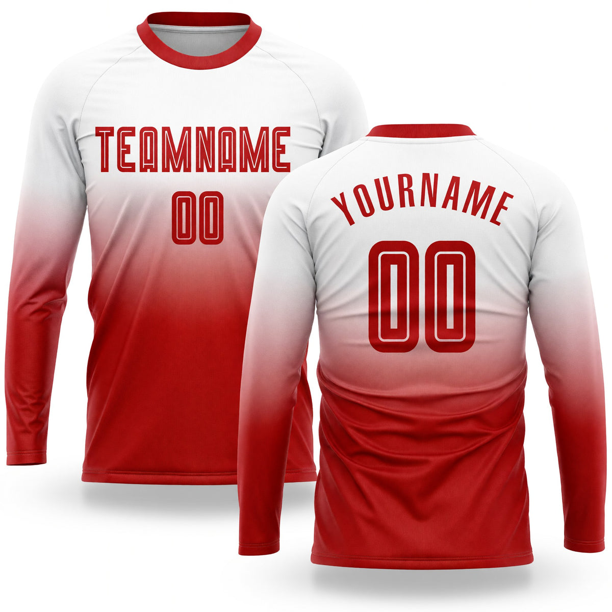 Custom White Red Sublimation Long Sleeve Fade Fashion Soccer Uniform Jersey