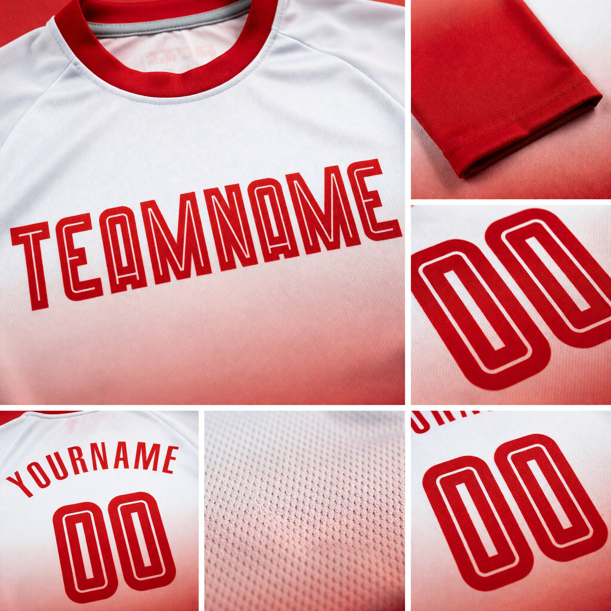 Custom White Red Sublimation Long Sleeve Fade Fashion Soccer Uniform Jersey detail