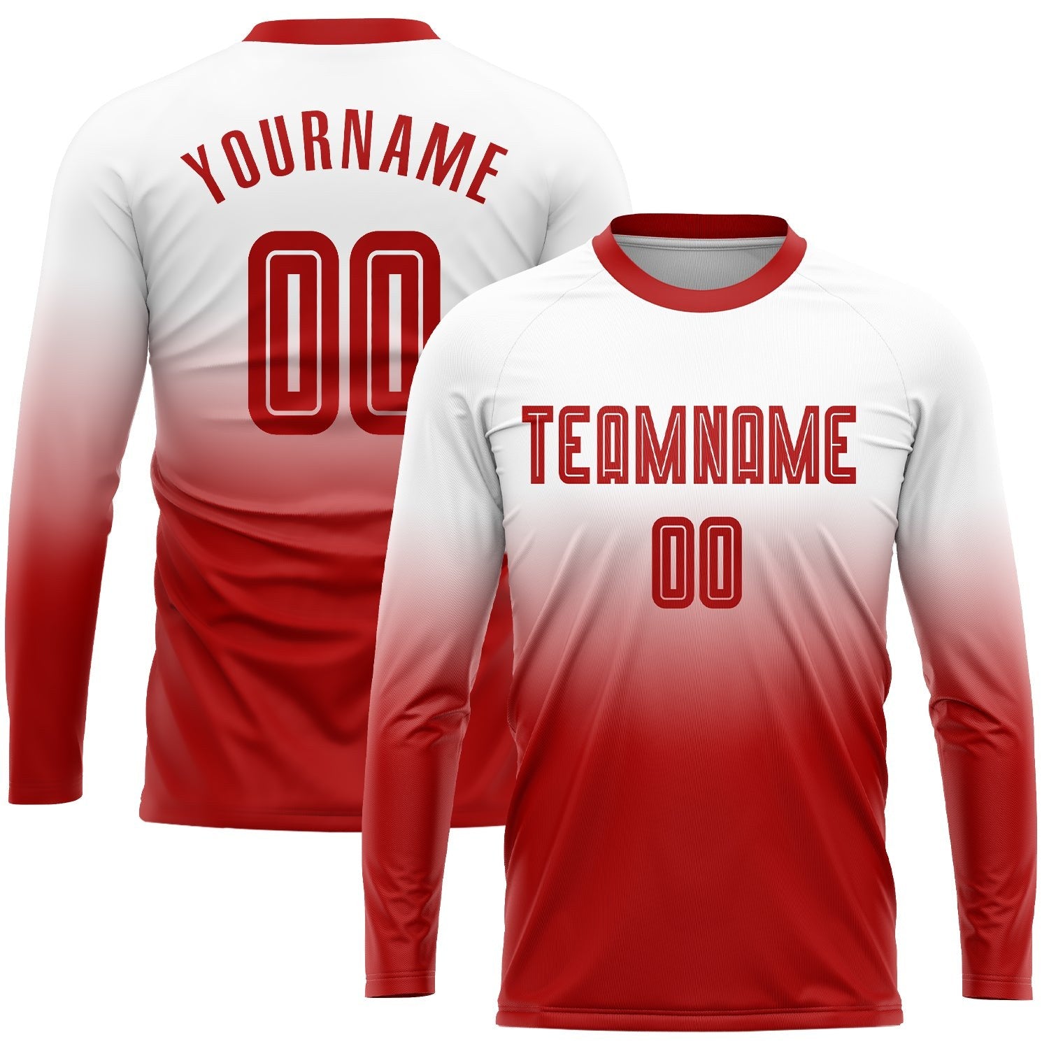 Custom White Red Sublimation Long Sleeve Fade Fashion Soccer Uniform Jersey photo 1