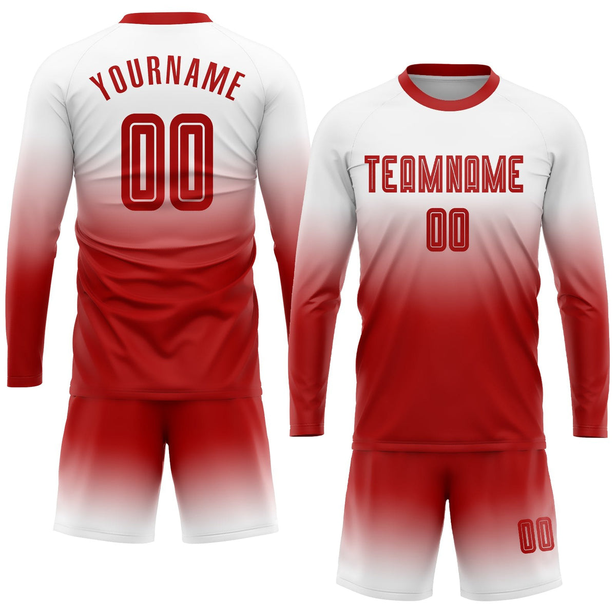 Custom White Red Sublimation Long Sleeve Fade Fashion Soccer Uniform Jersey photo 2