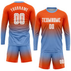 Custom Orange White-Light Blue Sublimation Long Sleeve Fade Fashion Soccer Uniform Jersey photo 2