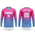 Custom Pink White-Light Blue Sublimation Long Sleeve Fade Fashion Soccer Uniform Jersey