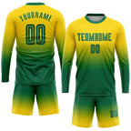 Custom Gold Kelly Green Sublimation Long Sleeve Fade Fashion Soccer Uniform Jersey photo 2