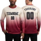 Custom Cream Black-Crimson Sublimation Long Sleeve Fade Fashion Soccer Uniform Jersey worn front and back