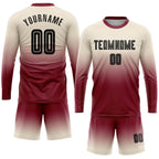 Custom Cream Black-Crimson Sublimation Long Sleeve Fade Fashion Soccer Uniform Jersey photo 2