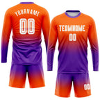 Custom Orange White-Purple Sublimation Long Sleeve Fade Fashion Soccer Uniform Jersey photo 2