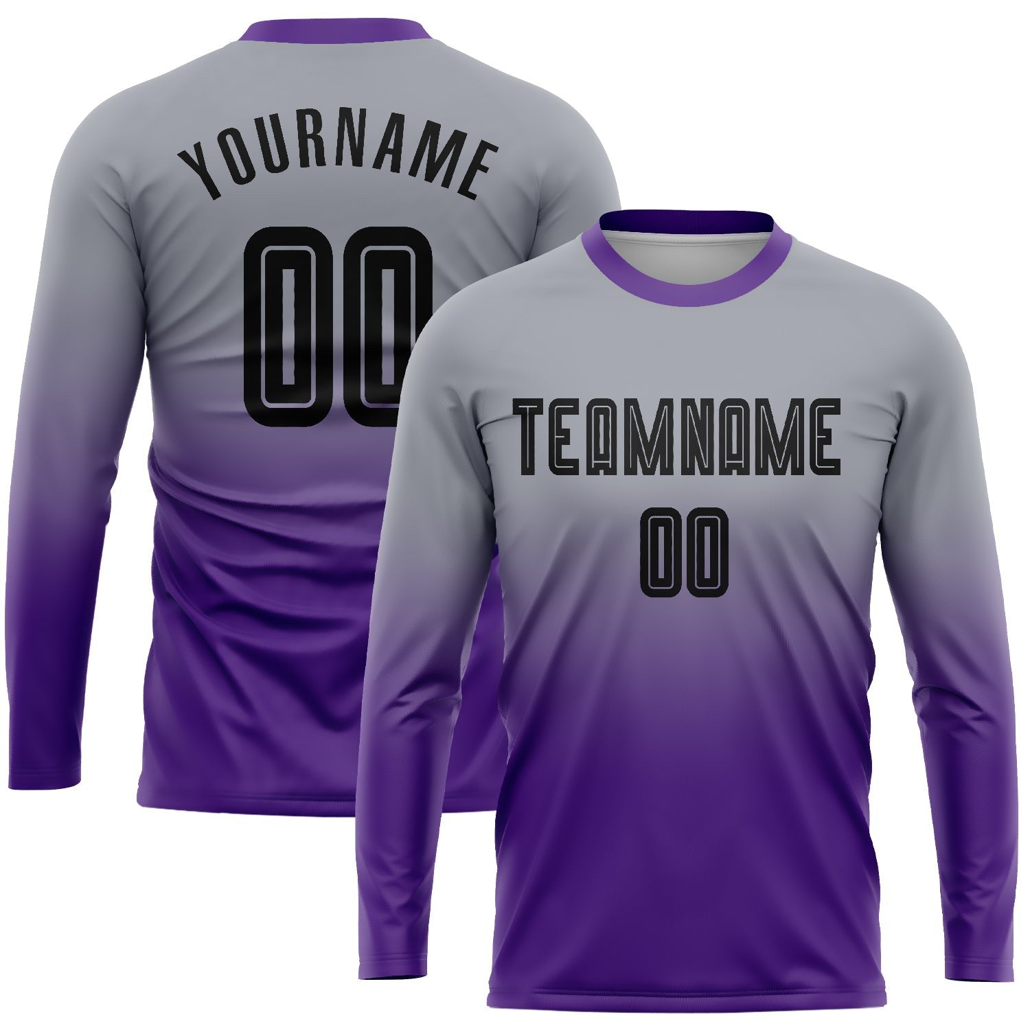 Custom Gray Black-Purple Sublimation Long Sleeve Fade Fashion Soccer Uniform Jersey photo 1