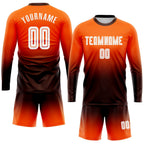 Custom Orange White-Brown Sublimation Long Sleeve Fade Fashion Soccer Uniform Jersey photo 2