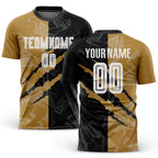 Custom Graffiti Pattern White Black-Old Gold Scratch Sublimation Soccer Uniform Jersey