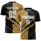 Custom Graffiti Pattern White Black-Old Gold Scratch Sublimation Soccer Uniform Jersey photo 1