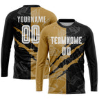 Custom Graffiti Pattern White Black-Old Gold Scratch Sublimation Soccer Uniform Jersey photo 3