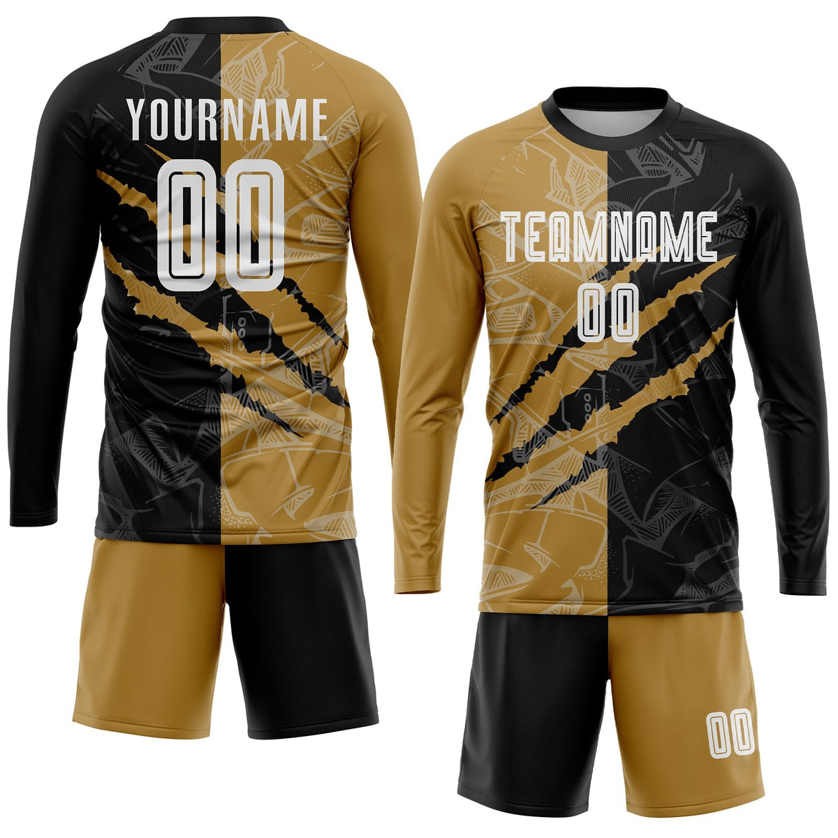 Custom Graffiti Pattern White Black-Old Gold Scratch Sublimation Soccer Uniform Jersey photo 4