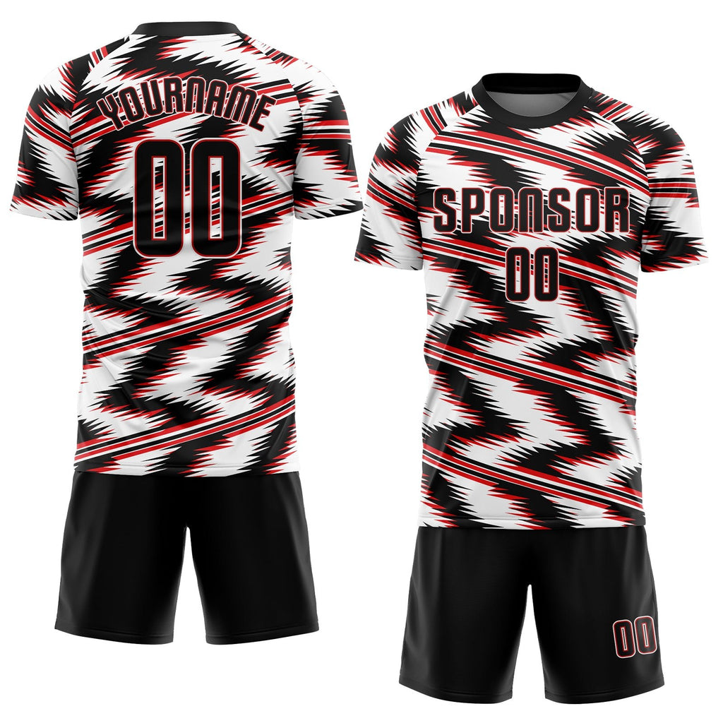 Custom White Black-Red Sublimation Soccer Uniform Jersey photo 2