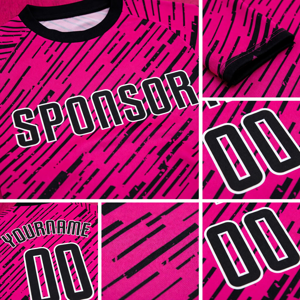 Custom Pink Black-White Sublimation Soccer Uniform Jersey detail
