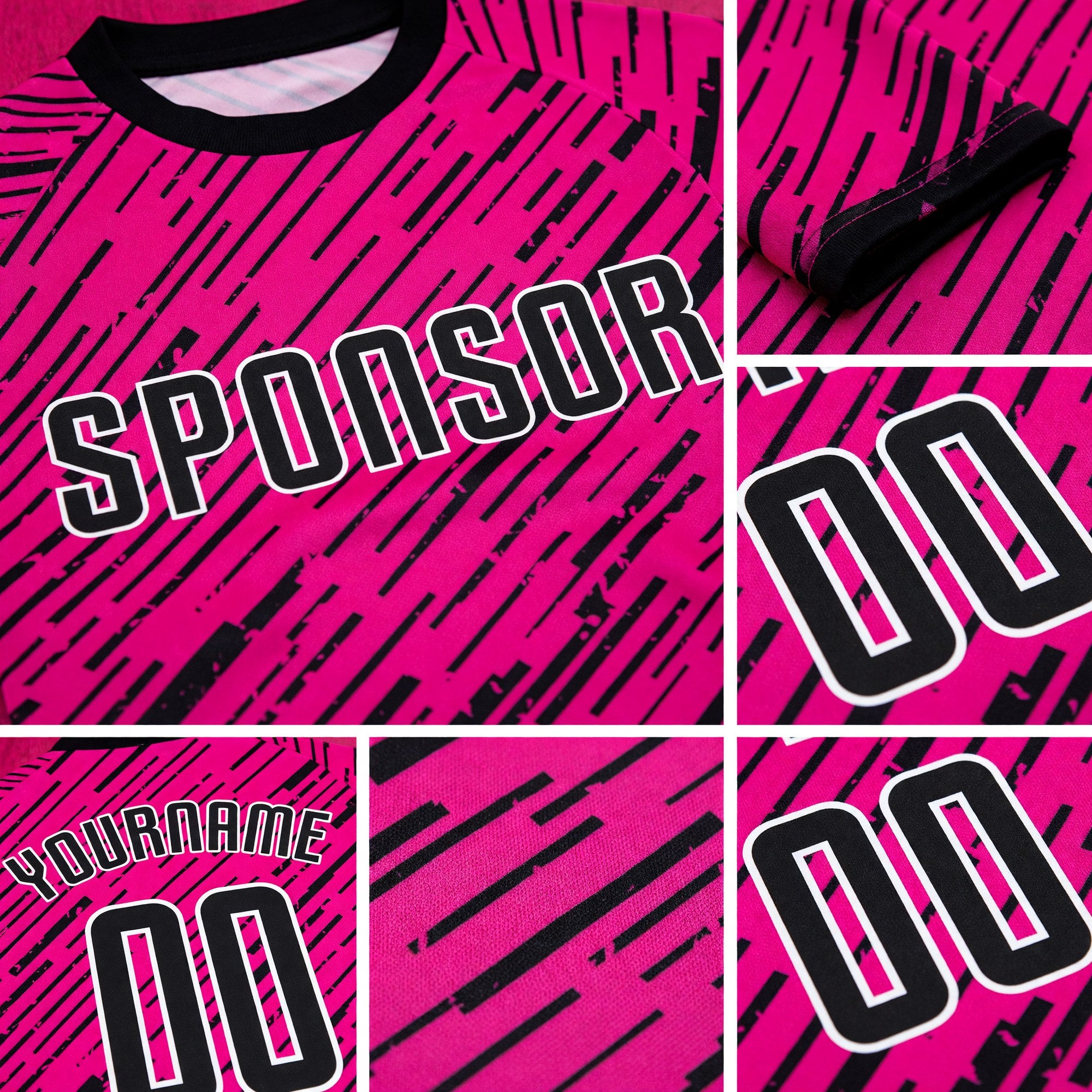 Custom Pink Black-White Sublimation Soccer Uniform Jersey detail