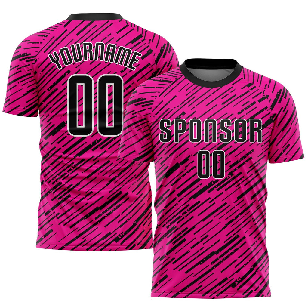 Custom Pink Black-White Sublimation Soccer Uniform Jersey photo 1