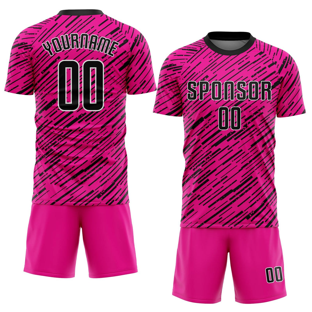 Custom Pink Black-White Sublimation Soccer Uniform Jersey photo 2