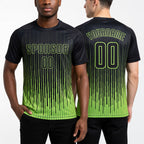 Custom Neon Green Black Sublimation Soccer Uniform Jersey worn front and back