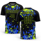 Custom Black Black Neon Green-Royal Sublimation Soccer Uniform Jersey