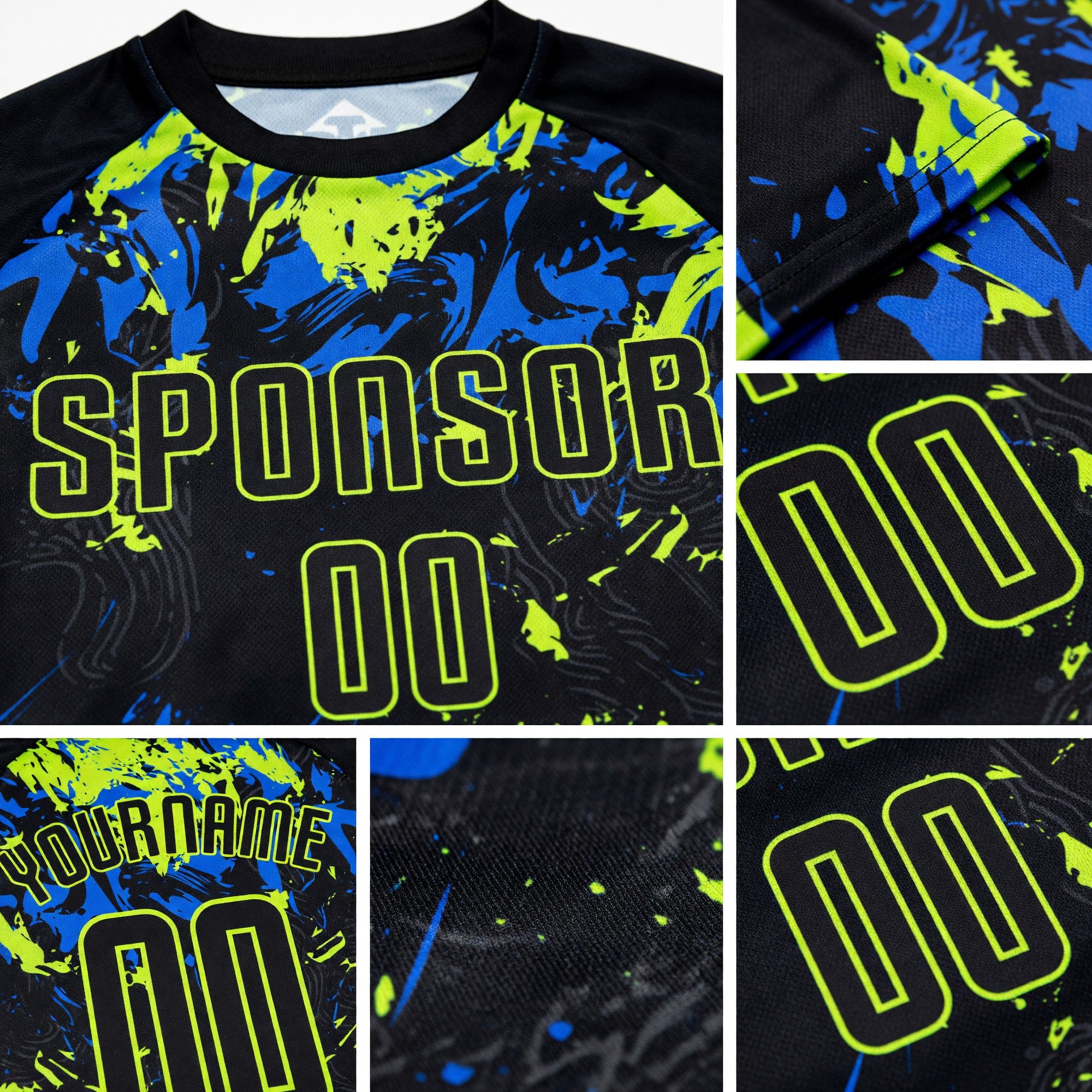 Custom Black Black Neon Green-Royal Sublimation Soccer Uniform Jersey detail