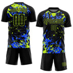 Custom Black Black Neon Green-Royal Sublimation Soccer Uniform Jersey photo 2