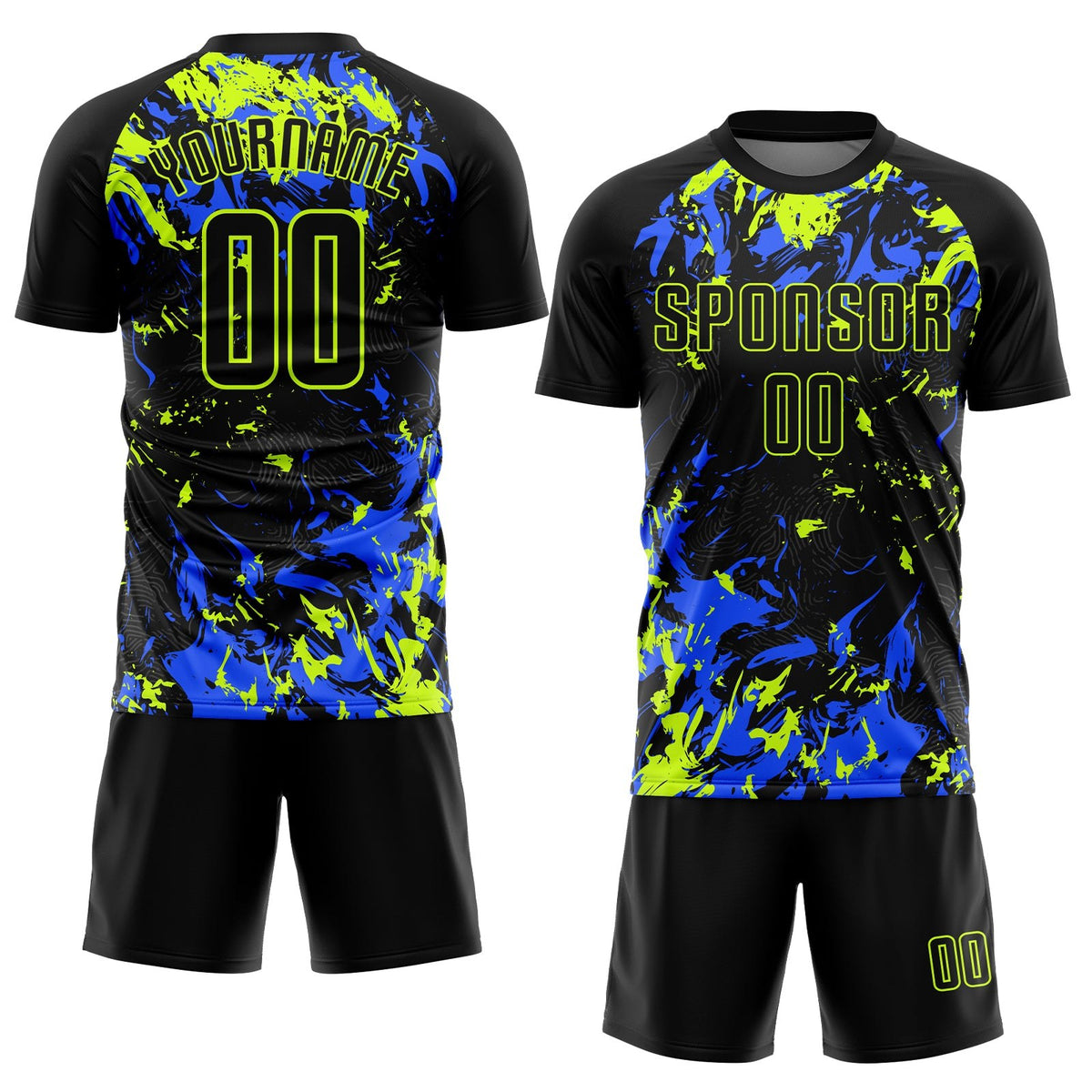 Custom Black Black Neon Green-Royal Sublimation Soccer Uniform Jersey photo 2