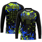 Custom Black Black Neon Green-Royal Sublimation Soccer Uniform Jersey photo 3