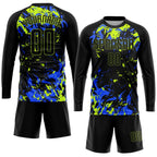 Custom Black Black Neon Green-Royal Sublimation Soccer Uniform Jersey photo 4
