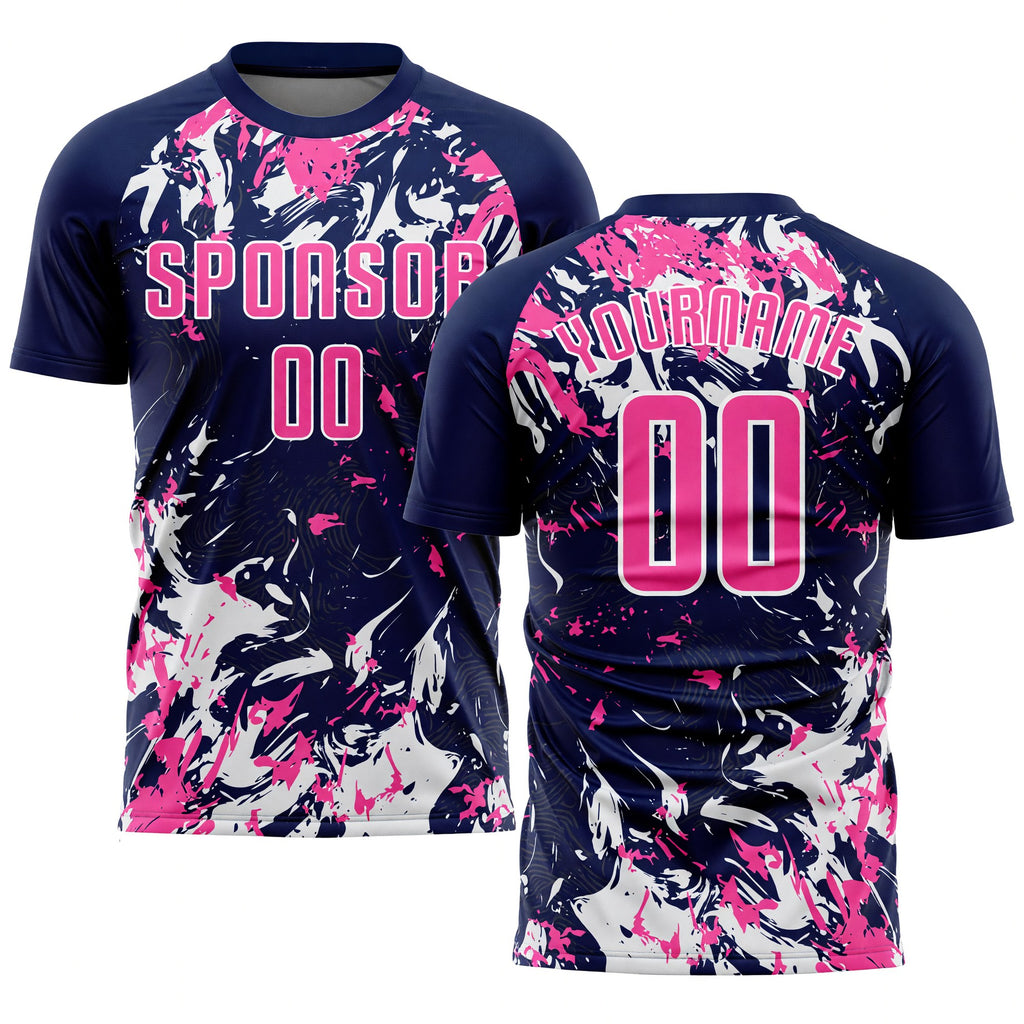 Custom Navy Pink-White Sublimation Soccer Uniform Jersey