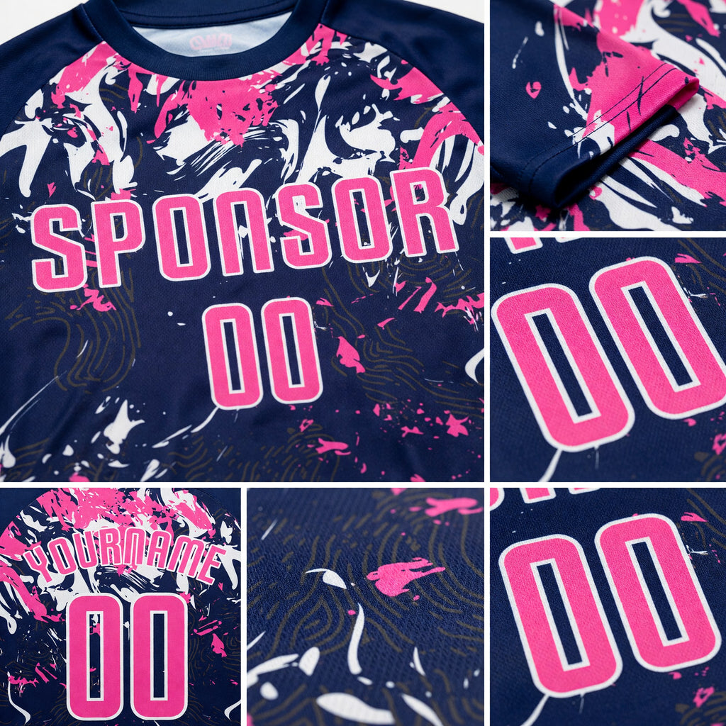 Custom Navy Pink-White Sublimation Soccer Uniform Jersey detail