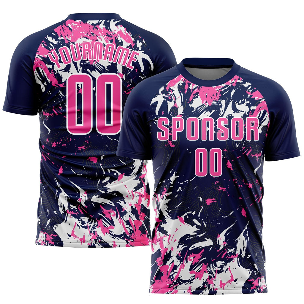 Custom Navy Pink-White Sublimation Soccer Uniform Jersey photo 1