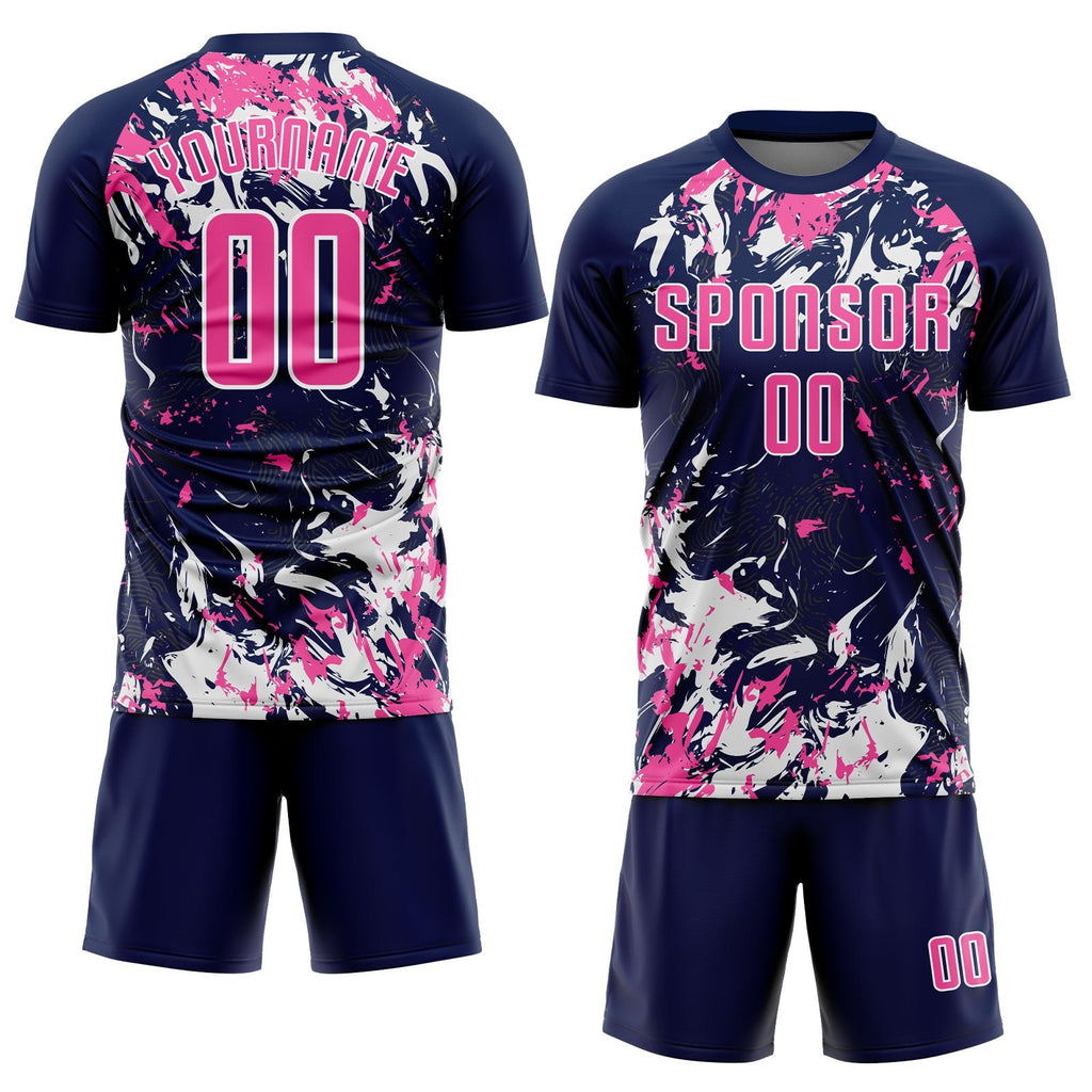 Custom Navy Pink-White Sublimation Soccer Uniform Jersey photo 2
