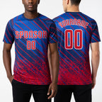 Custom Royal Red-White Sublimation Soccer Uniform Jersey worn front and back